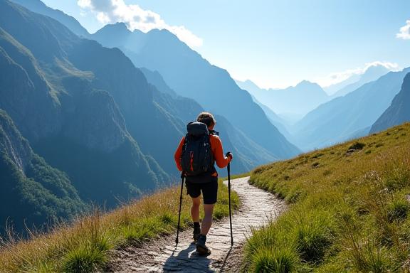 Wanderer auf einem Bergpfad in den Alpen